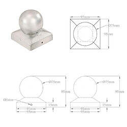 vidaXL Bouchons de poteau 6 pcs Globe final Métal galvanisé 91x91 mm pas cher