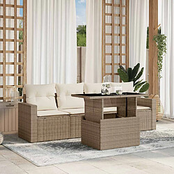 vidaXL Salon de jardin avec coussins 5 pcs beige résine tressée