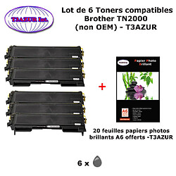 6 Toners compatibles TN2000, TN2005 pour imprimante Brother DCP 7010, 7010L, 7020, 7025+ 20f A6 brillants - T3AZUR