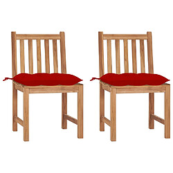 vidaXL Chaises de jardin lot de 2 avec coussins Bois de teck massif