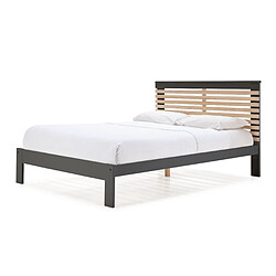 Avis Pegane Lit adulte en pin et MDF coloris anthracite, chêne - Longueur 197,7 x Profondeur 153,2 x Hauteur 100 cm