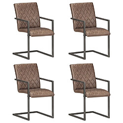 vidaXL Chaises à manger cantilever lot de 4 marron cuir véritable