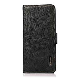 Etui en cuir véritable Fonction de blocage RFID, texture litchi avec support noir pour votre Honor 60