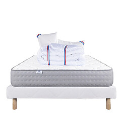 LUXURY LITERIE Ensemble matelas zen 160x200 cm + sommier blanc ep 13cm + 2 oreillers + couette