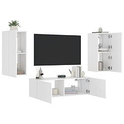 Maison Chic Lot de 3 Meuble TV muraux, Banc TV avec lumières LED pour salon, Meuble de rangement blanc -GKD85333