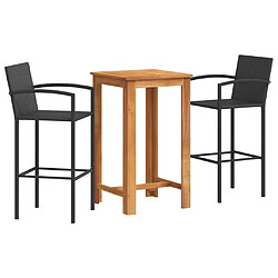 vidaXL Ensemble de bar de jardin 3 pcs noir bois massif acacia rotin