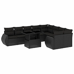 vidaXL Salon de jardin 10 pcs avec coussins noir résine tressée