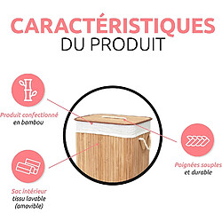 MONMECD Panier à Linge Sale 72L Familial, Corbeille a Linge Rectangulaire Pliable, Couvercle, , Bambou, 40 cm x 30 cm x 60 cm, Marron