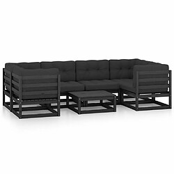 Maison Chic Salon de jardin 7 pcs + coussins - Mobilier/Meubles de jardin - Table et chaises d'extérieur Noir Bois de pin massif -MN38980