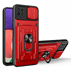 Coque en TPU antichoc avec béquille, porte-carte et glissière pour appareil photo rouge pour votre Samsung Galaxy A22 5G (EU Version)