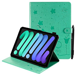 Etui en PU motif chat et abeille vert pour votre iPad mini (2021)