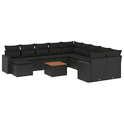 vidaXL Salon de jardin 12 pcs avec coussins noir résine tressée