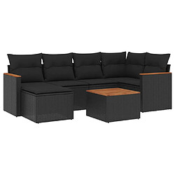 vidaXL Salon de jardin 7 pcs avec coussins noir résine tressée