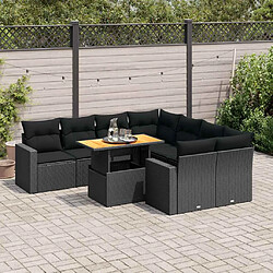 vidaXL Salon de jardin 9 pcs avec coussins noir résine tressée 