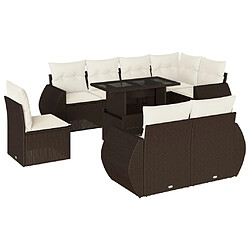 vidaXL Salon de jardin avec coussins 9 pcs marron résine tressée