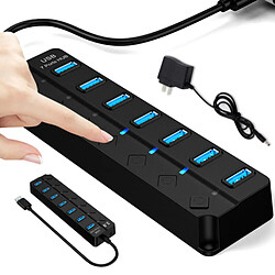 Universal Hub USB 3.0 à 7 ports, alimentation, distributeur, câble d'extension, adaptateur CA, bureau