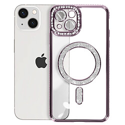 Avizar Coque Diamant pour iPhone 13 Protection MagSafe Contour Strass Violet