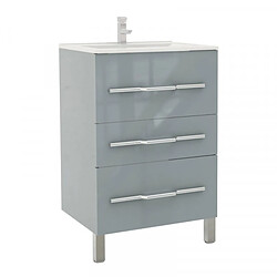 Dansmamaison Meuble sous vasque 3 tiroirs 60 cm Gris clair - LANA