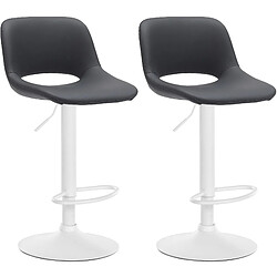 Decoshop26 Tabourets de bar chaises haute x2 avec repose-pieds en PVC noir piètement métallique blanc 10_0004070