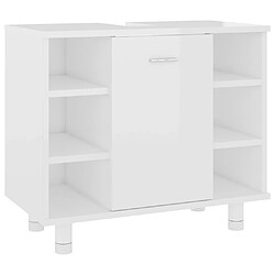 Maison Chic Armoire de salle de bain,Meuble de rangement,Meuble haut Blanc brillant 60x32x53,5 cm Aggloméré -GKD509668