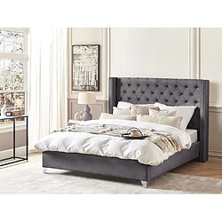 Beliani Lit double en velours gris 180 x 200 cm LUBBON