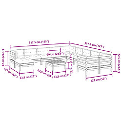 vidaXL Salon de jardin 12pcs avec coussins cire marron bois pin massif pas cher