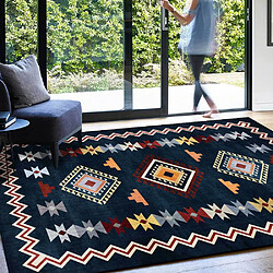 Universal Tapis de quartier à la mode, ethnique, persan, géométrique, salon, chambre, chevet, tapis de sol antidérapant, couloir de cuisine, tapis de bain.(Le noir)