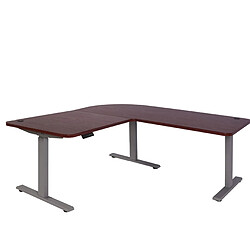 Decoshop26 Bureau d'angle table d'ordinateur réglable en hauteur électriquement 178 x 178 cm HDF couleur cerise pieds acier gris 04_0006025