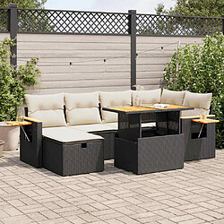 vidaXL Salon de jardin 8 pcs avec coussins noir résine tressée