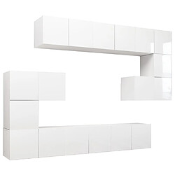 vidaXL Ensemble de meuble TV 10 pcs Blanc brillant Bois d'ingénierie