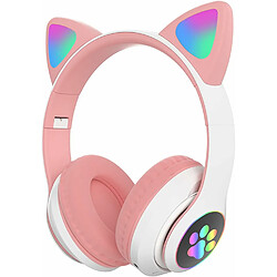 YUANFU-STN-28 Casque Bluetooth sans fil avec oreilles de chat professionnelles (Casque supra-auriculaire Bluetooth avec microphone nouveau style - nouveau rose)