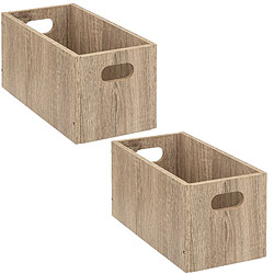 Toilinux Lot de 2 Boîtes de rangement rectangulaire en MDF - L. 31 x H. 15 cm - Beige effet bois