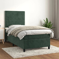 Maison Chic Structures de lit + matelas,Lit à sommier tapissier avec matelas Vert foncé 90x190 cm -MN45063