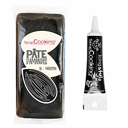 Scrapcooking Pâte d'amande noire 200 g + Stylo de glaçage noir