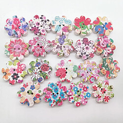 Avis 100 Pcs / pack Couleurs Imprimé Fleur Boutons En Bois pour Coudre Artisanat Fournitures