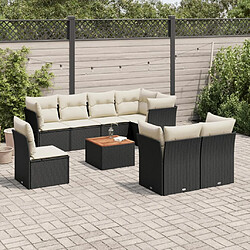 Maison Chic Ensemble Tables et chaises d'extérieur 9 pcs avec coussins,Salon de jardin noir résine tressée -GKD590116