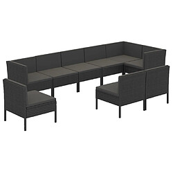 vidaXL Salon de jardin 9 pcs avec coussins Résine tressée Noir