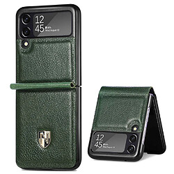 Coque en TPU + cuir véritable CASENEO pliable avec béquille pour votre Samsung Galaxy Z Flip3 5G - vert