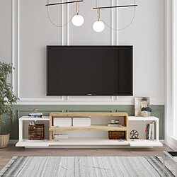 Concept Usine Meuble TV design blanc et bois 160 cm MELO