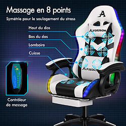 ALFORDSON Chaise Gaming Chaise de Bureau LED et Massant 8 Points Blanc et Noir pas cher