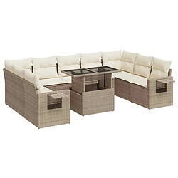 vidaXL Salon de jardin avec coussins 10 pcs beige résine tressée