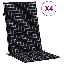 vidaXL Coussins de chaise à dossier haut lot de 4 noir à carreaux