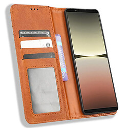 Etui en PU texture vintage, magnétique auto-absorbée avec support pour votre Sony Xperia 5 IV 5G - marron