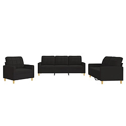 vidaXL Ensemble de canapés 3 pcs avec coussins Noir Tissu