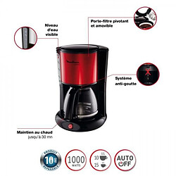 Machine a Cafe - Cafetiere Electrique MOULINEX FG360D11 SUBITO filtre, 1.25 L soit 10/15 tasses, a café électrique, Porte-filtre pivotant - Rouge