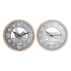 Horloge Murale DKD Home Decor Farm Fresh Métal Bois MDF (2 pcs) (60 x 2 x 60 cm)