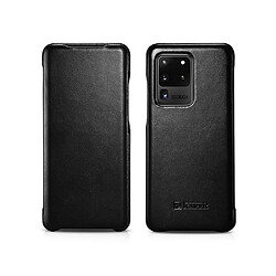 Etui en cuir véritable bord incurvé rétro noir pour votre Samsung Galaxy S20 Ultra