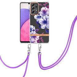 Coque en TPU anti-rayures, électrolytique IML avec lanière HC004 bégonia violet pour votre Samsung Galaxy A33 5G