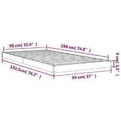 vidaXL Cadre de lit sans matelas noir 90x190 cm bois de pin massif pas cher