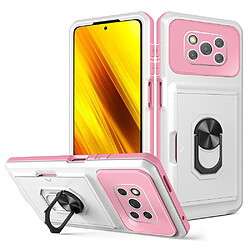 Coque en TPU + acrylique anti-chocs avec béquille en anneau et porte-carte, blanc/rose pour votre Xiaomi Poco X3 NFC/Poco X3